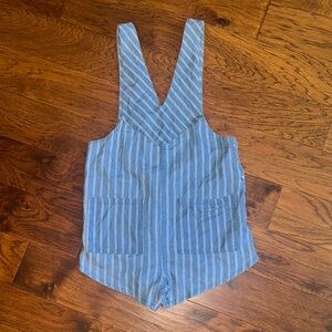 Knot Sisters Blue Striped Overall Shorts